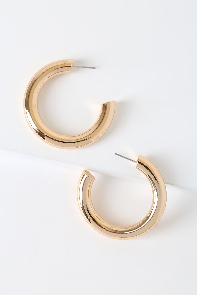 Gold Hoop Earrings - 14KT Gold Hoops - Chunky Hoop Earrings - Lulus