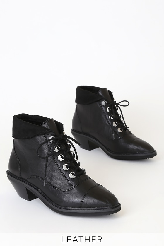 Cortez Black Leather Lace-Up Ankle Booties