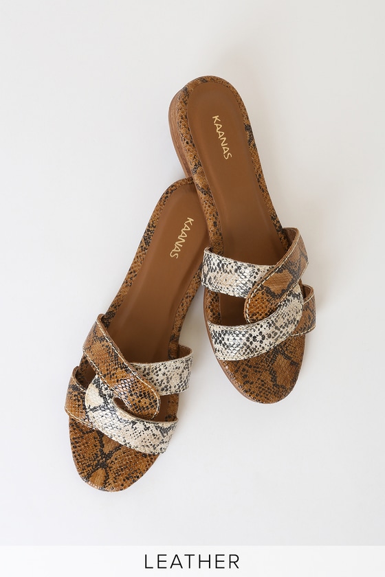 KAANAS Santorini - Snake Print Slide Sandals - Leather Sandals - Lulus