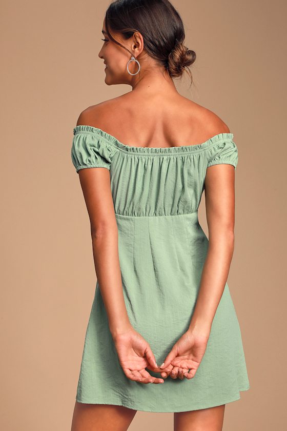 Sage Green Dress OfftheShoulder Dress Embroidered Dress Lulus