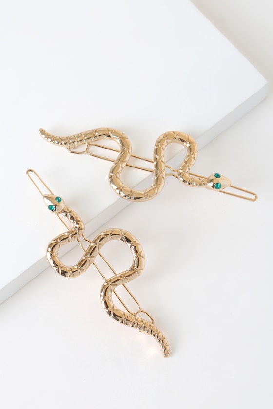 Medusa Gold And Green Snake Hair Clips
