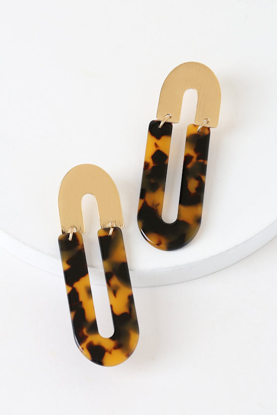 Jocelyn Gold and Tortoise Acrylic Oval Earrings 2