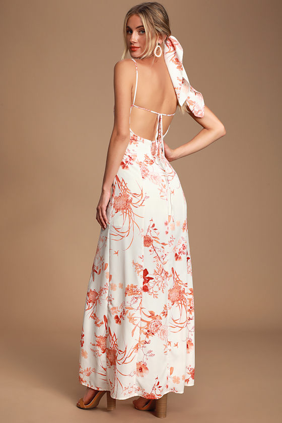 Crista Rust Orange and White Print Button-Front Maxi Dress 8