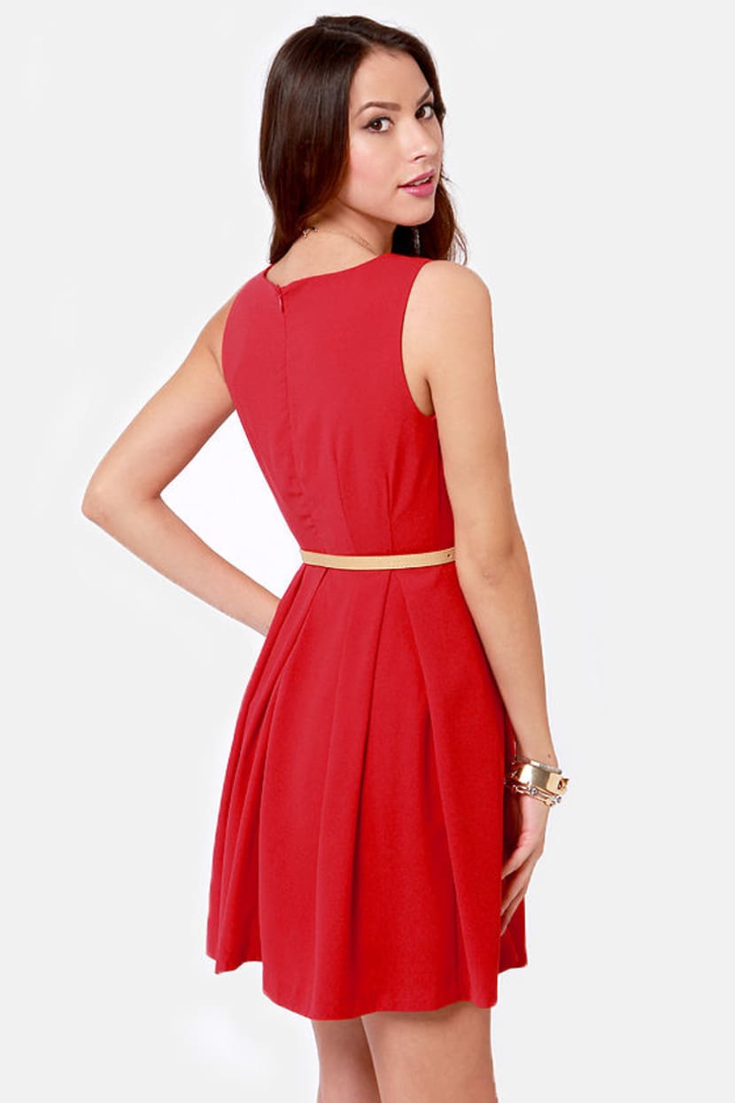 lulus dress red Red Floral Dress - Pleated Lace-Up Dress - Sexy Midi Dress