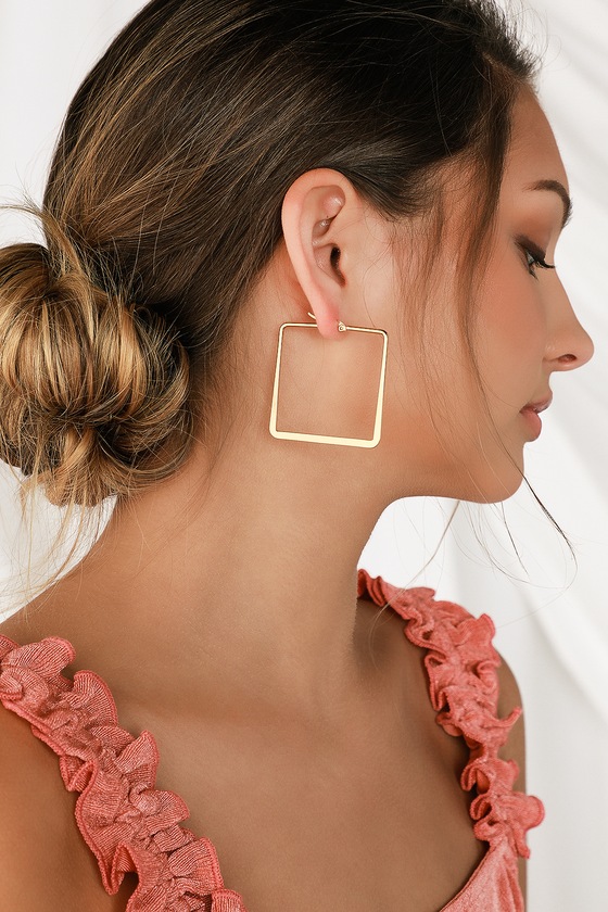 Trendy Gold Hoops - Square Hoop Earrings - Gold Square Earrings - Lulus