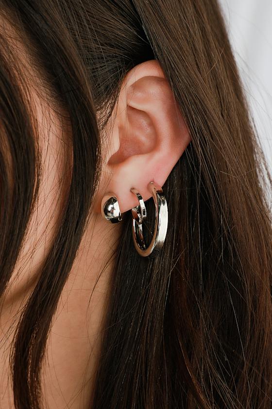 Cute Silver Hoops Earring Set Silver Earring Set Lulus