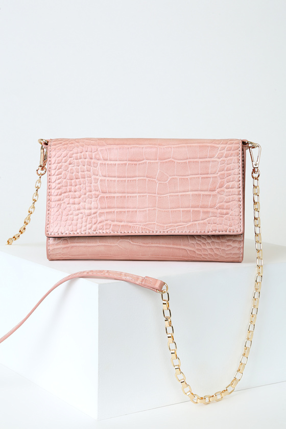 Chic Blush Pink Clutch Crocodile Embossed Wallet Clutch Lulus