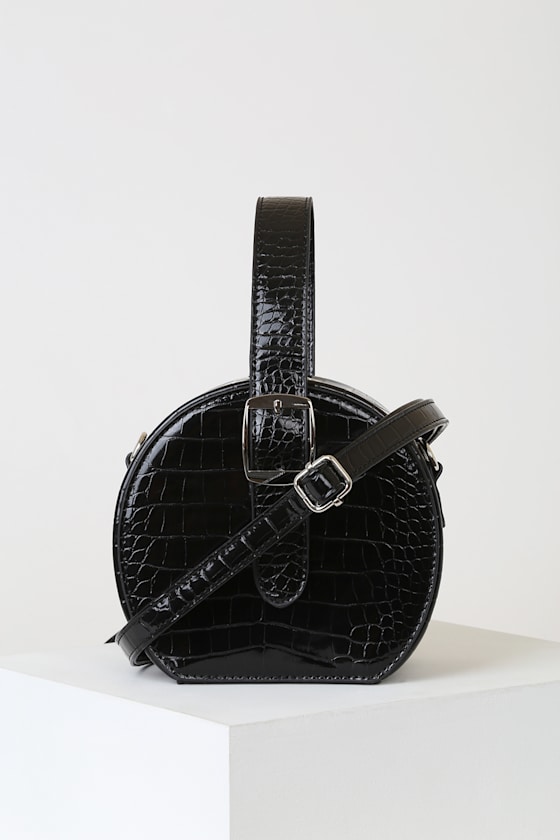 Rylie Black Crocodile Round Handbag 2