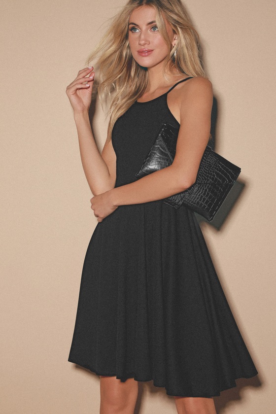 black midi flare dress