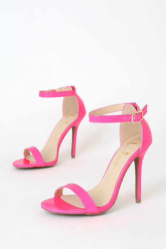 Sexy Neon Pink Heels Patent Heels Ankle Strap Heels Lulus