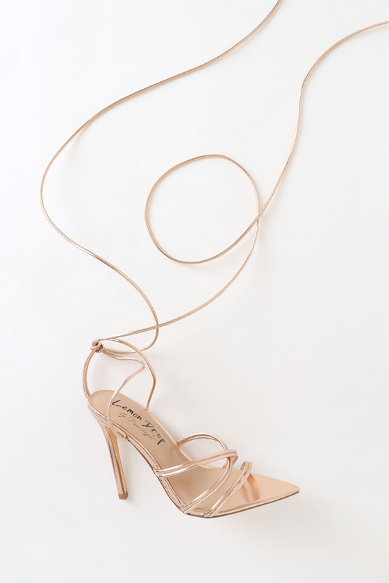 Ikram Rose Gold Pointed Toe Lace-Up Heels 4
