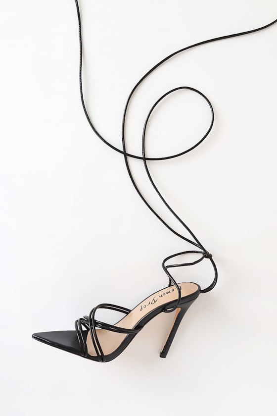 Ikram Black Pointed-Toe Strappy Lace-Up Heels 5