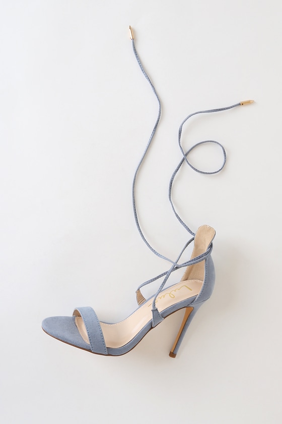 Chic Slate Blue Heels - Single Sole Heels - Suede Lace-Up Heels