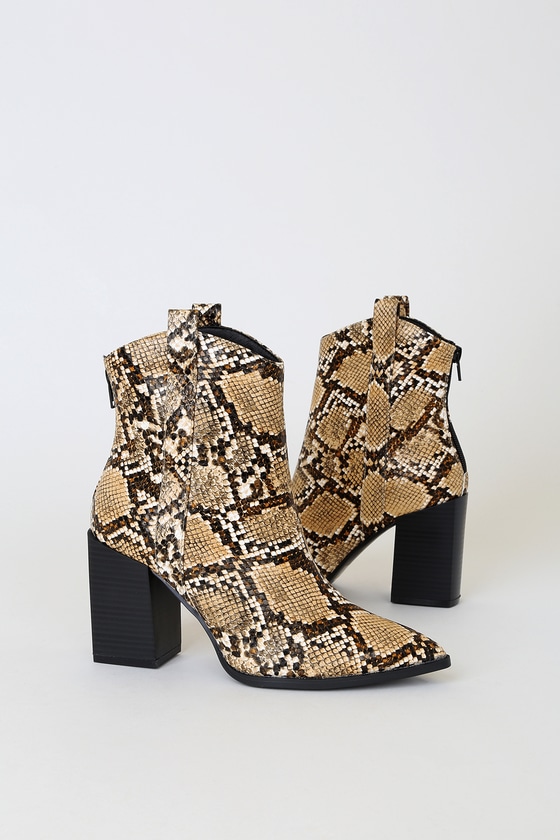 pointed snakeskin booties