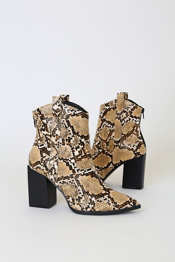 Adah Camel Snake Mid-Calf Booties 1