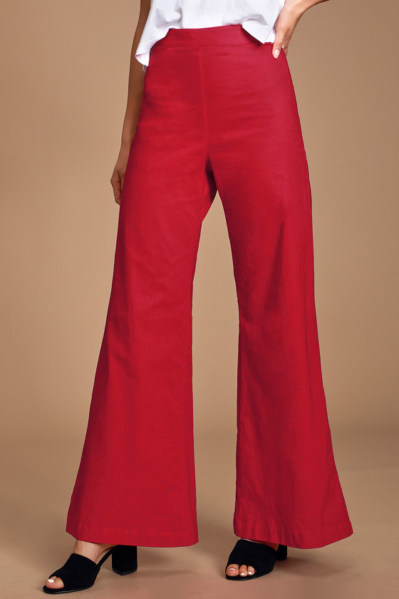 high waisted wide leg red pants