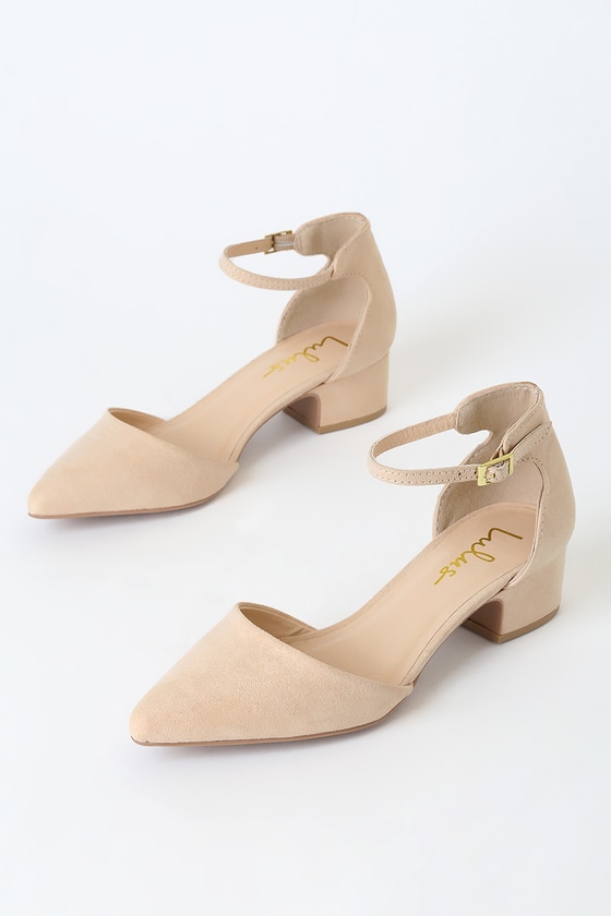 Cute Nude Heels Nude Suede Pumps Ankle Strap Pumps