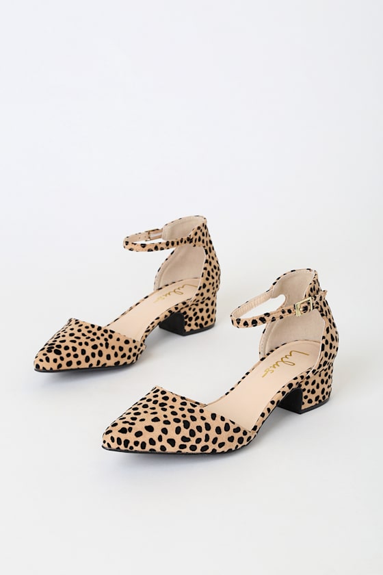 Lucinda Tan and Black Baby Cheetah Suede Ankle Strap Pumps 2