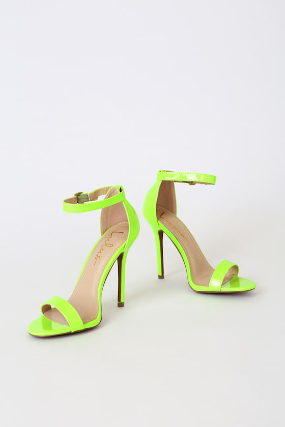 Elsi Neon Chartreuse Patent Ankle Strap Heels 3