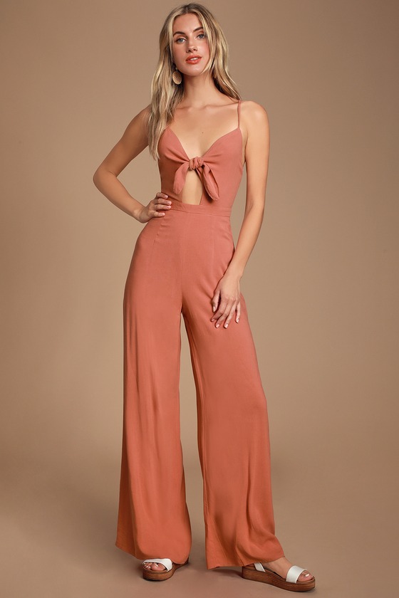 Terra Cotta Jumpsuit - Tie Knot Jumpsuit - Sleeveless Jumpsuit - Lulus