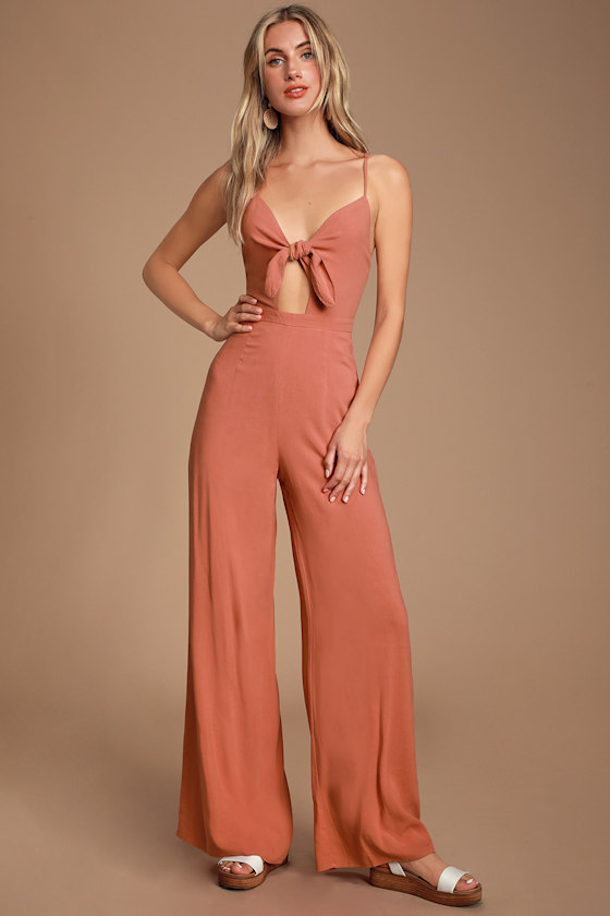 Beloved Bella Terra Cotta Tie-Front Jumpsuit 1
