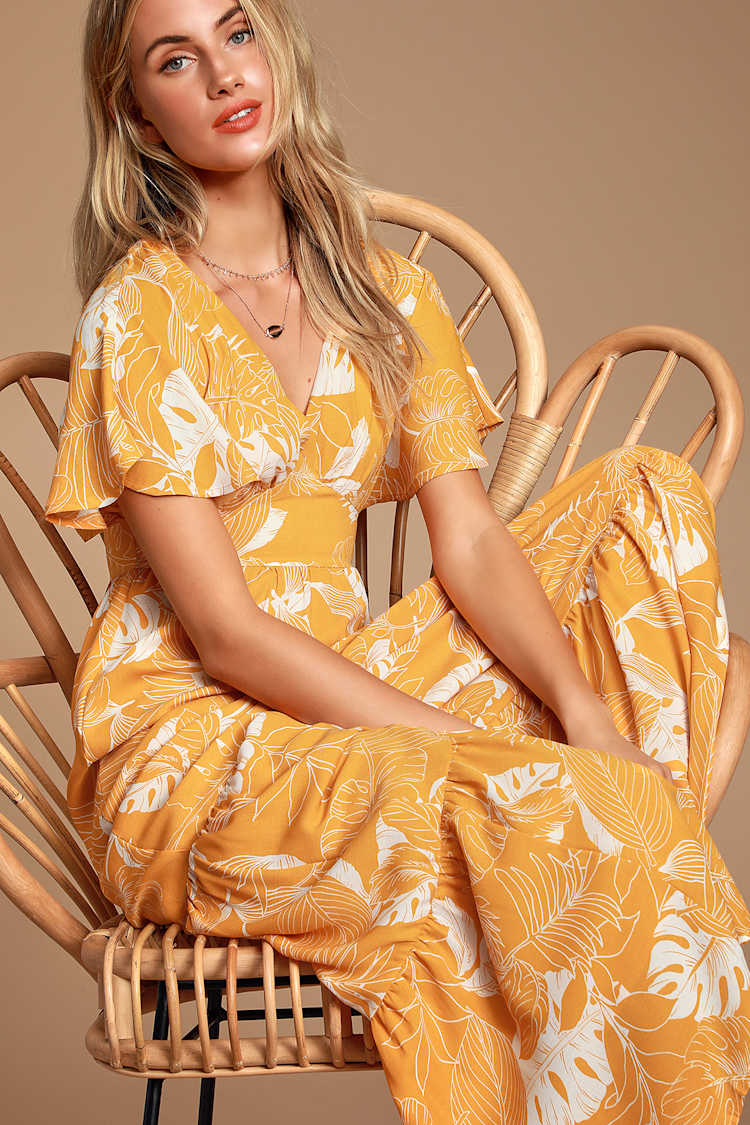 Savanna Golden Yellow Floral Print Maxi Dress
