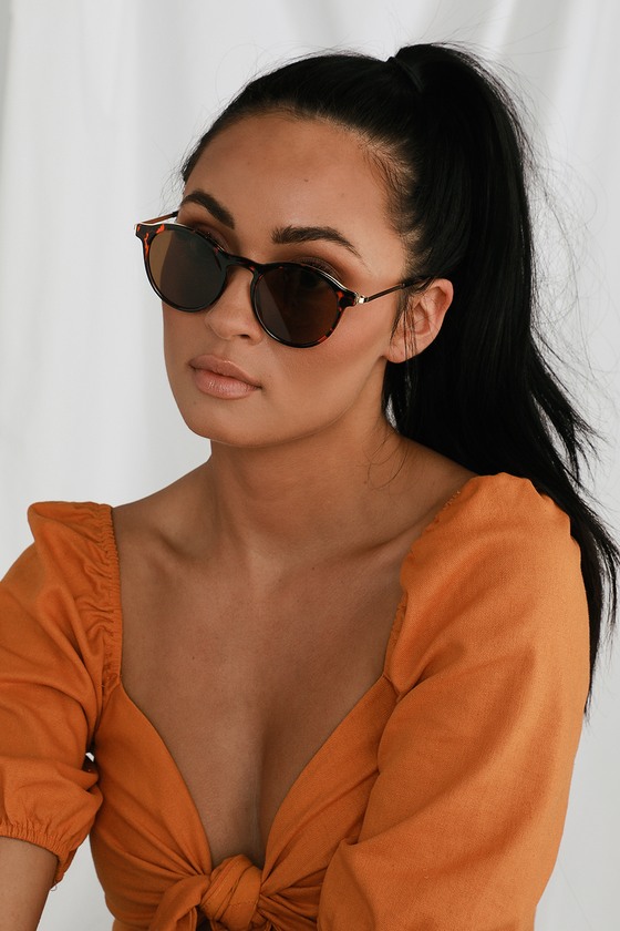 Lulus Fare Tortoise Round Sunglasses In Brown