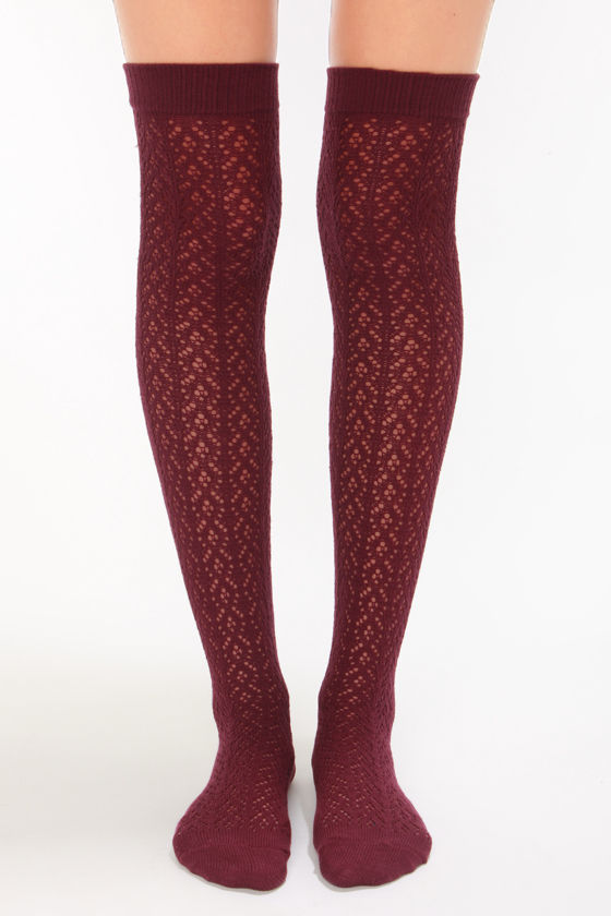 Cute Over the Knee Socks - Wine Red Socks - Crocheted Socks - $20.00