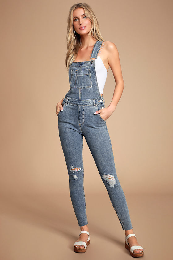 Foss Medium Wash Cropped Denim Overalls 1