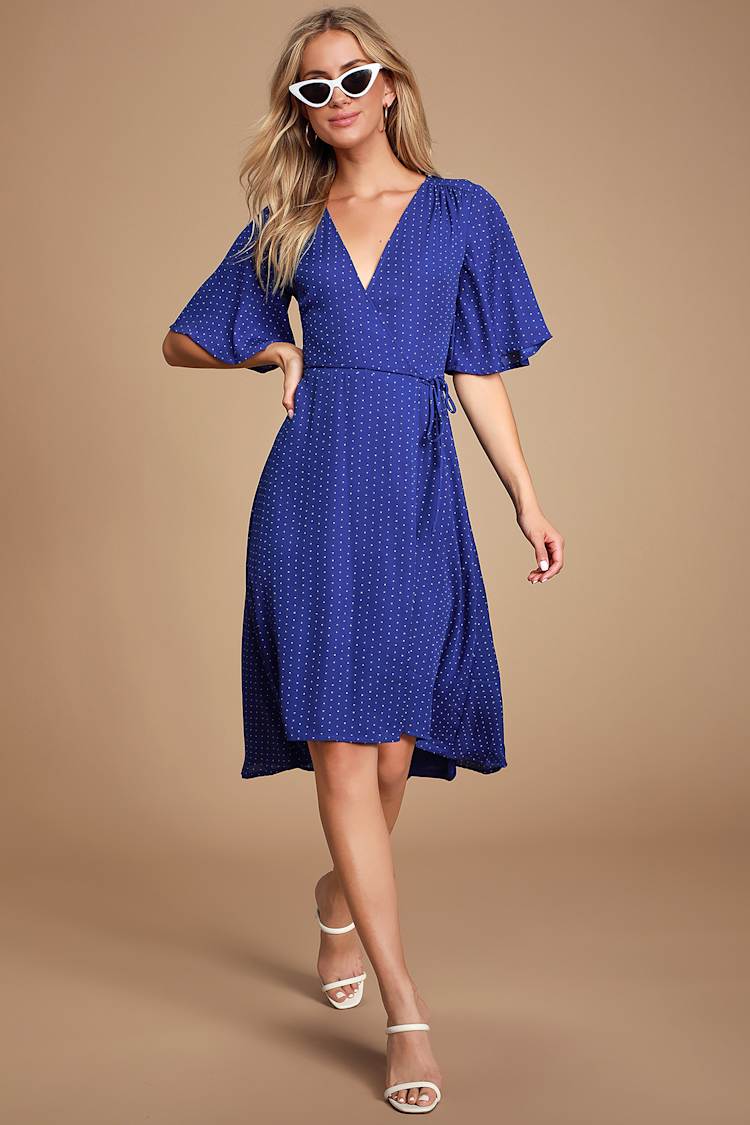 Farah Royal Blue Print Midi Wrap Dress