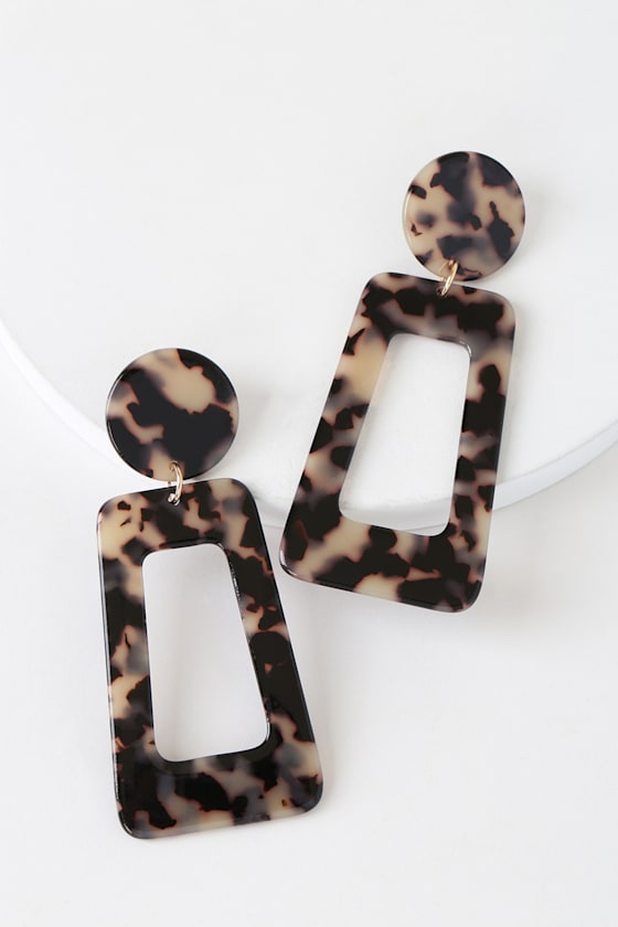 Lennox Tortoise Acetate Rectangle Earrings 2