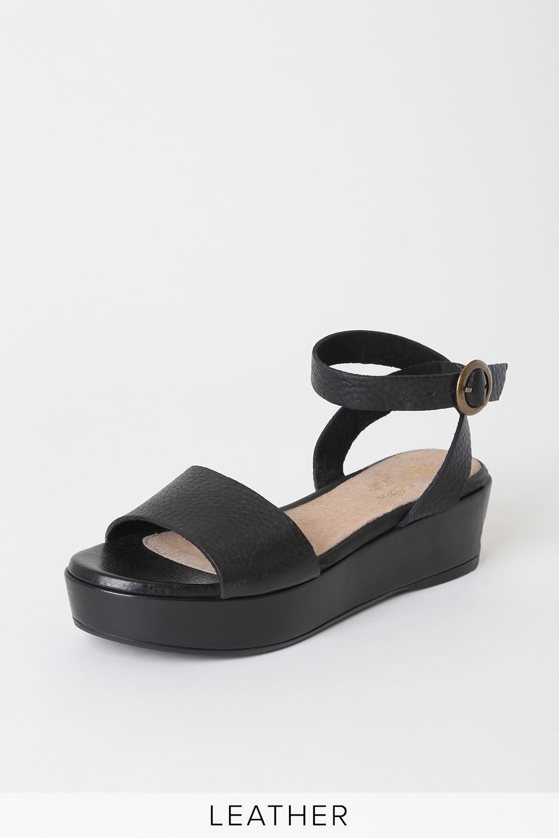 Seychelles Monogram Sandals - Black Leather Flatforms - Sandals - Lulus