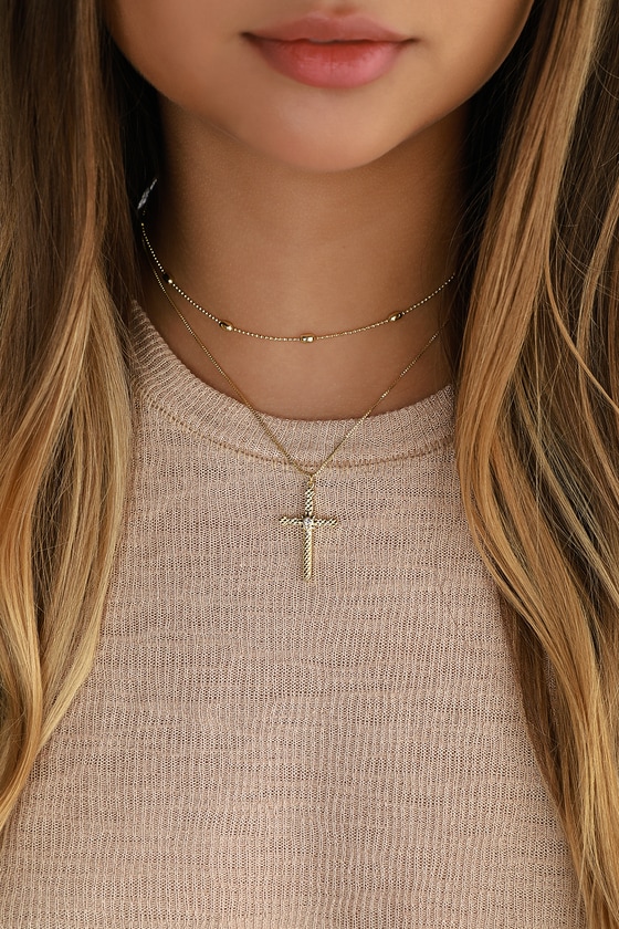 Amazon.com: XYHEALER 18K Gold Double Cross Necklace for women Trendy Pendant  Cross Choker Necklace Birthday Gift (Gold): Clothing, Shoes & Jewelry