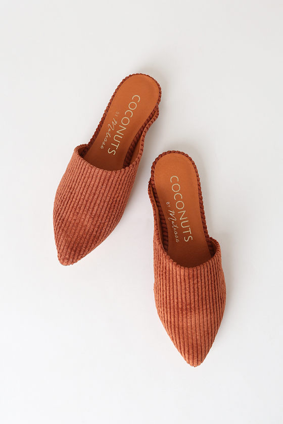 Xander Rust Micro Cord Pointed-Toe Mules 1