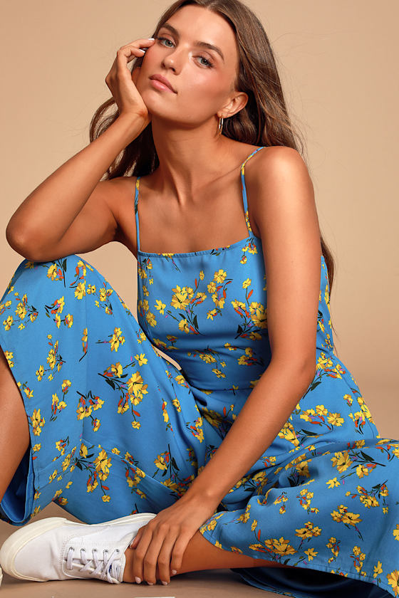 Bryony Blue Floral Print Wide-Leg Jumpsuit 5