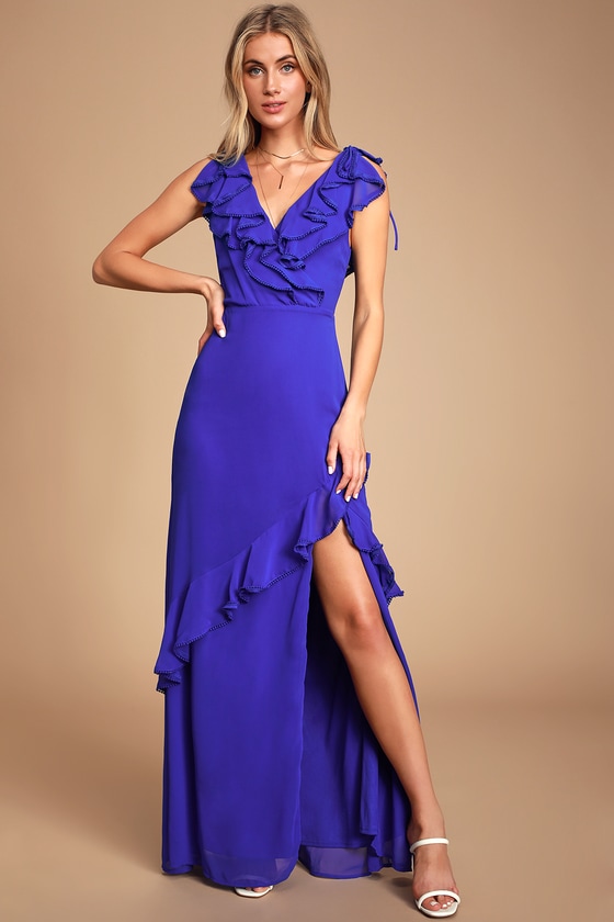 Royal Blue Maxi Dress - Ruffled Maxi Dress - Surplice Maxi Dress - Lulus