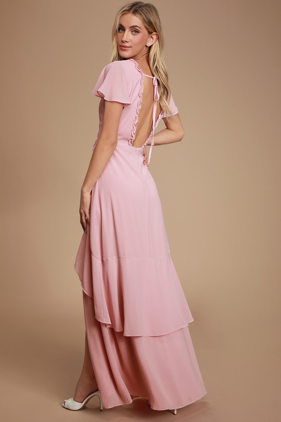 pink ruffle maxi dress