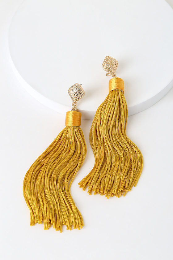 Trendy Tassel Earrings Mustard Yellow Tassel Earrings Lulus
