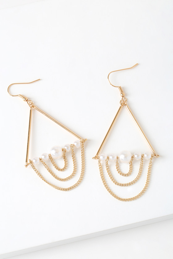 Reyna Gold and Pearl Chandelier Earrings 1