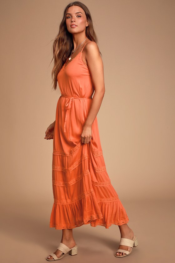 ashley coral orange lace maxi dress
