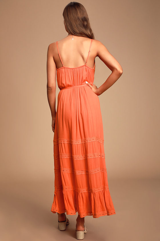 Coulee Coral Orange Lace Maxi Dress 9