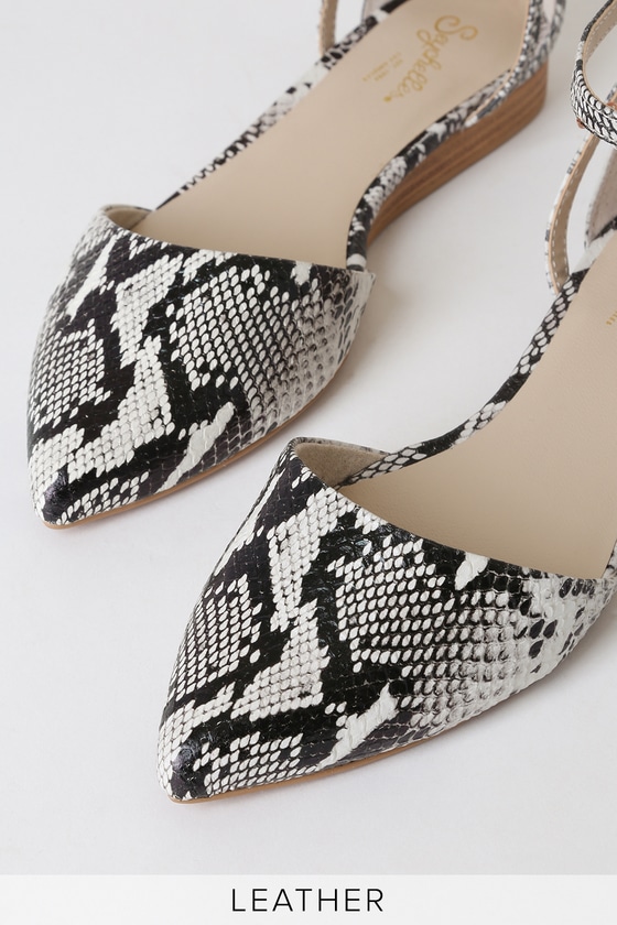 pointed snakeskin flat shoes