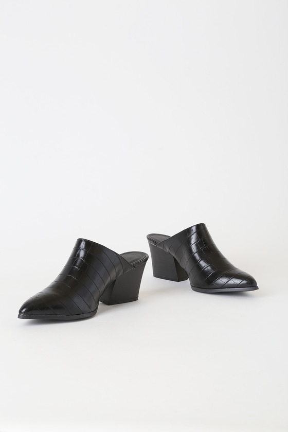 black crocodile mules