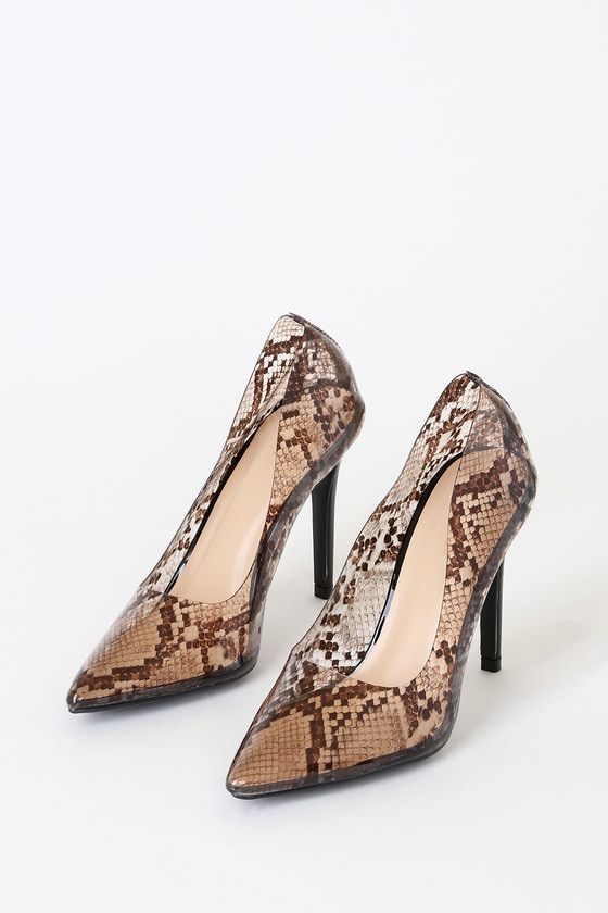 Snake Print Heels - Vinyl - Black Print Vinyl Pumps - Lulus