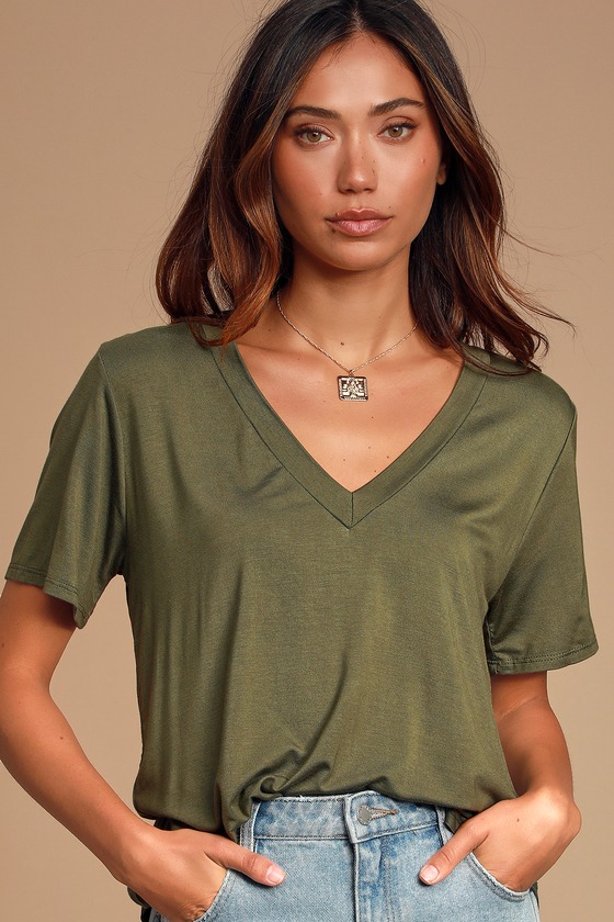 Olive Green Tee - V-Neck Tee - Basic Tee - V-Neck T-Shirt - Lulus