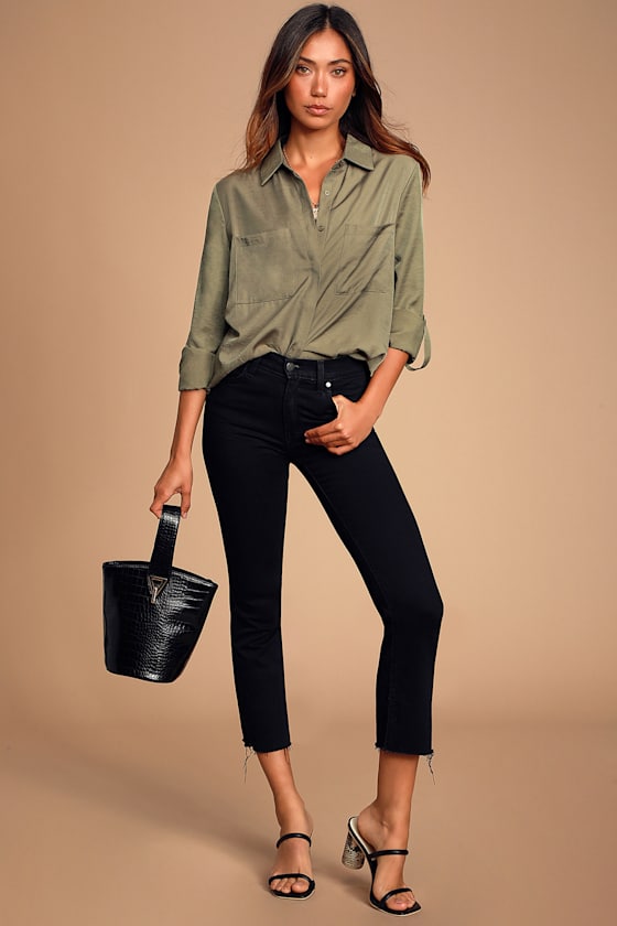Hathaway Olive Green Button-Up Long Sleeve Top 2