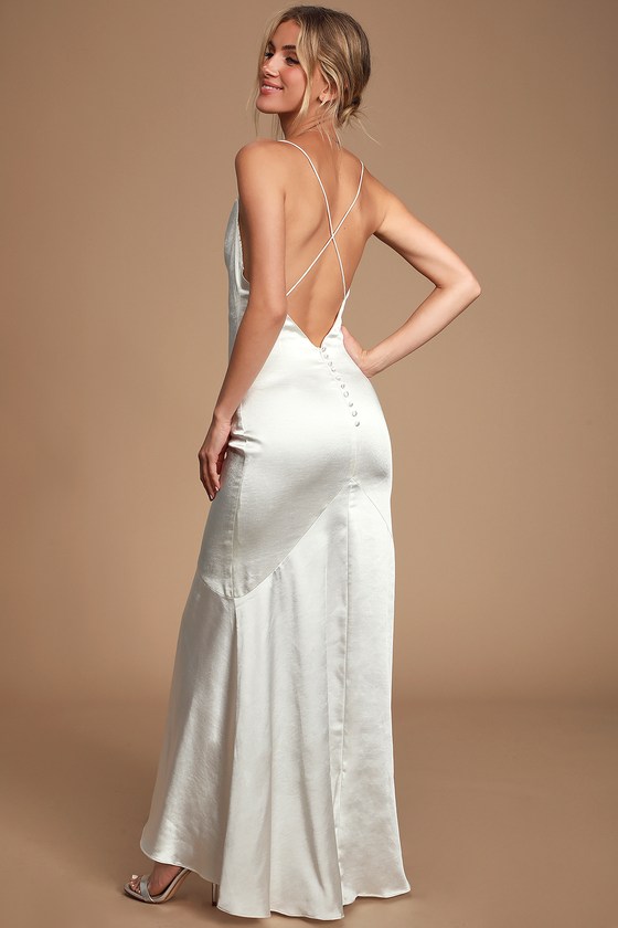 white satin cowl dress