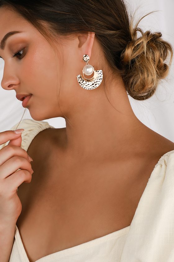 Glam Pearl Earrings Pearl Statement Earrings Gold Earrings Lulus