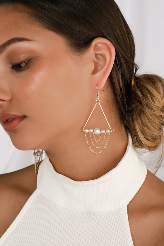 Reyna Gold and Pearl Chandelier Earrings 4