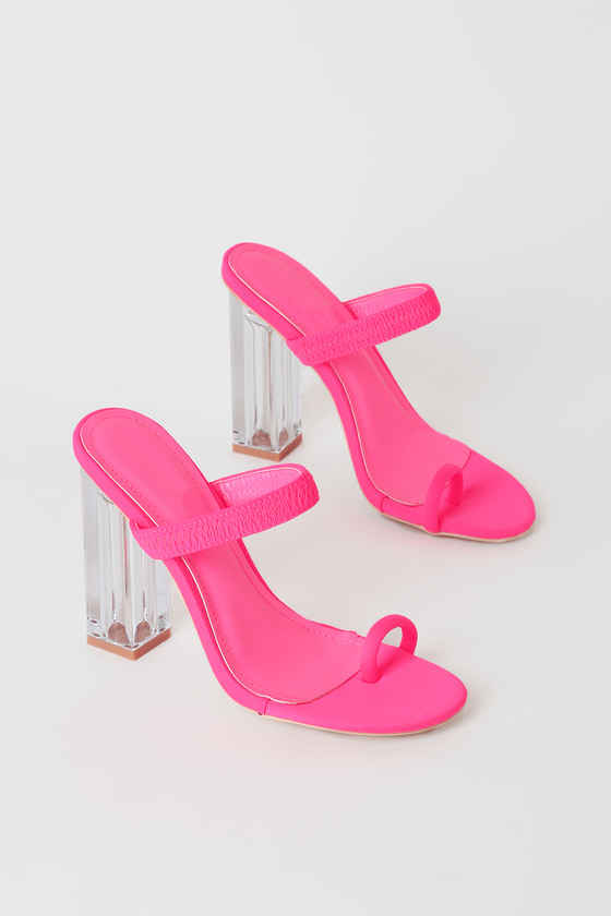 Cute Pink Heels - Lucite Block Heels - Toe-Loop Heels - Lulus